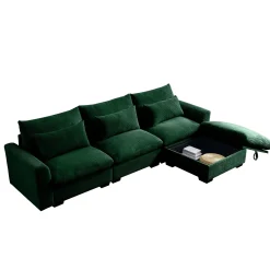 Walker Edison | Corduroy Sectional Sofa with Storage Ottoman