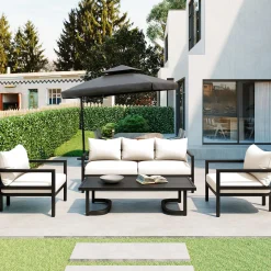 Walker Edison | Curve Design Steel Outdoor Sofa Set
