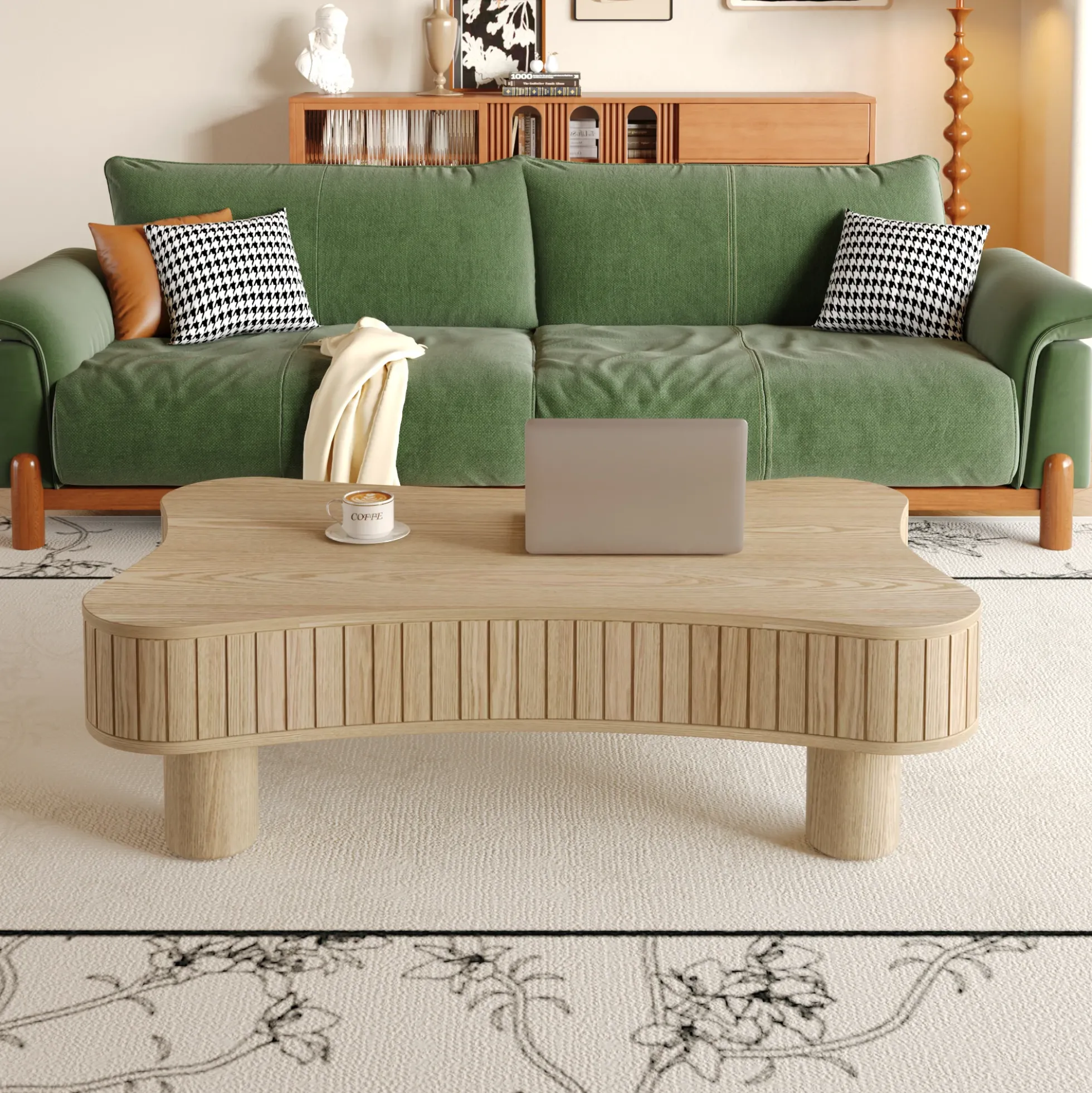Walker Edison | Curve Design Reeded Lift Top Coffee Table and Desk