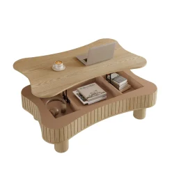 Walker Edison | Curve Design Reeded Lift Top Coffee Table and Desk