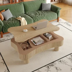 Walker Edison | Curve Design Reeded Lift Top Coffee Table and Desk