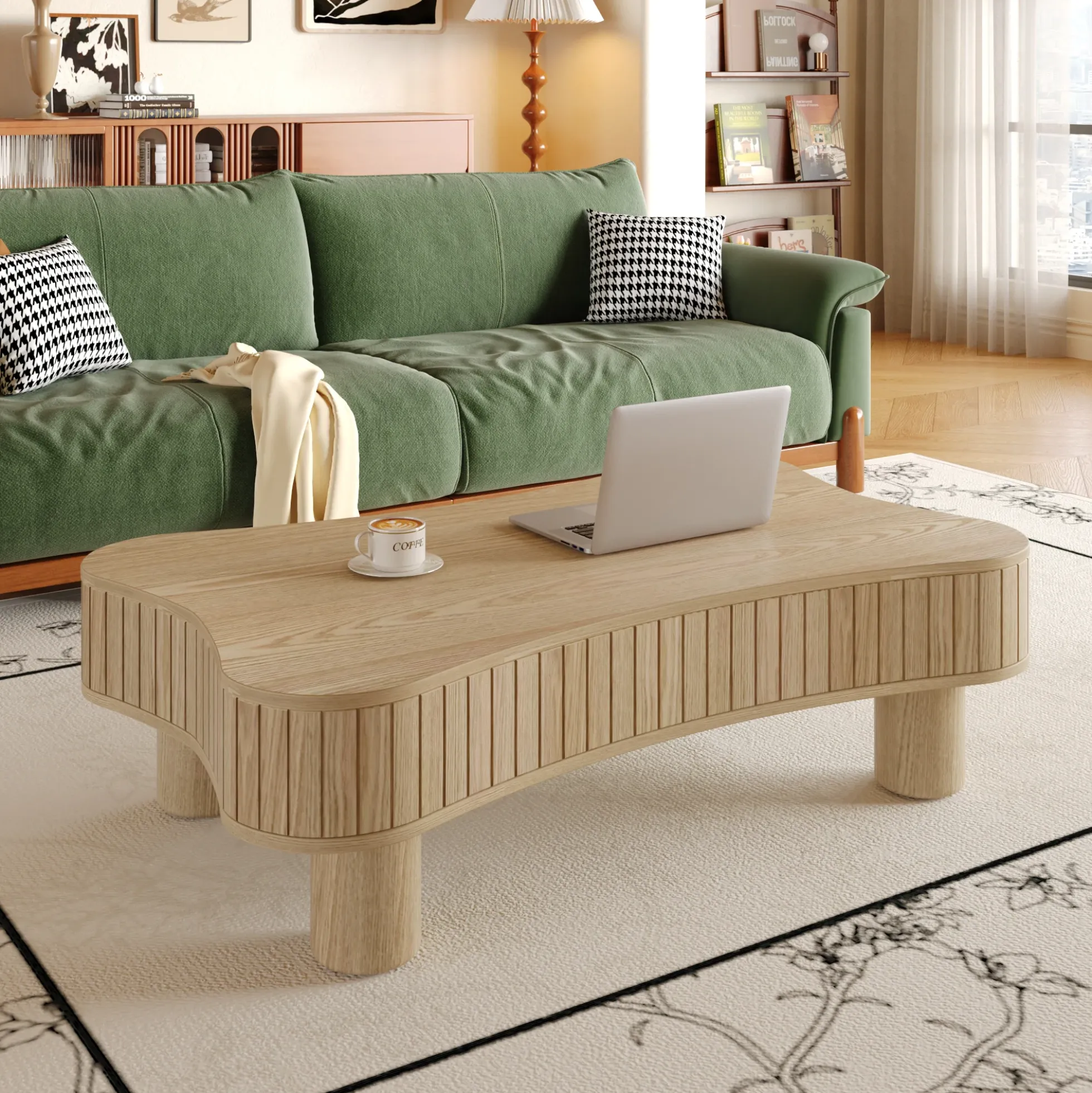 Walker Edison | Curve Design Reeded Lift Top Coffee Table and Desk