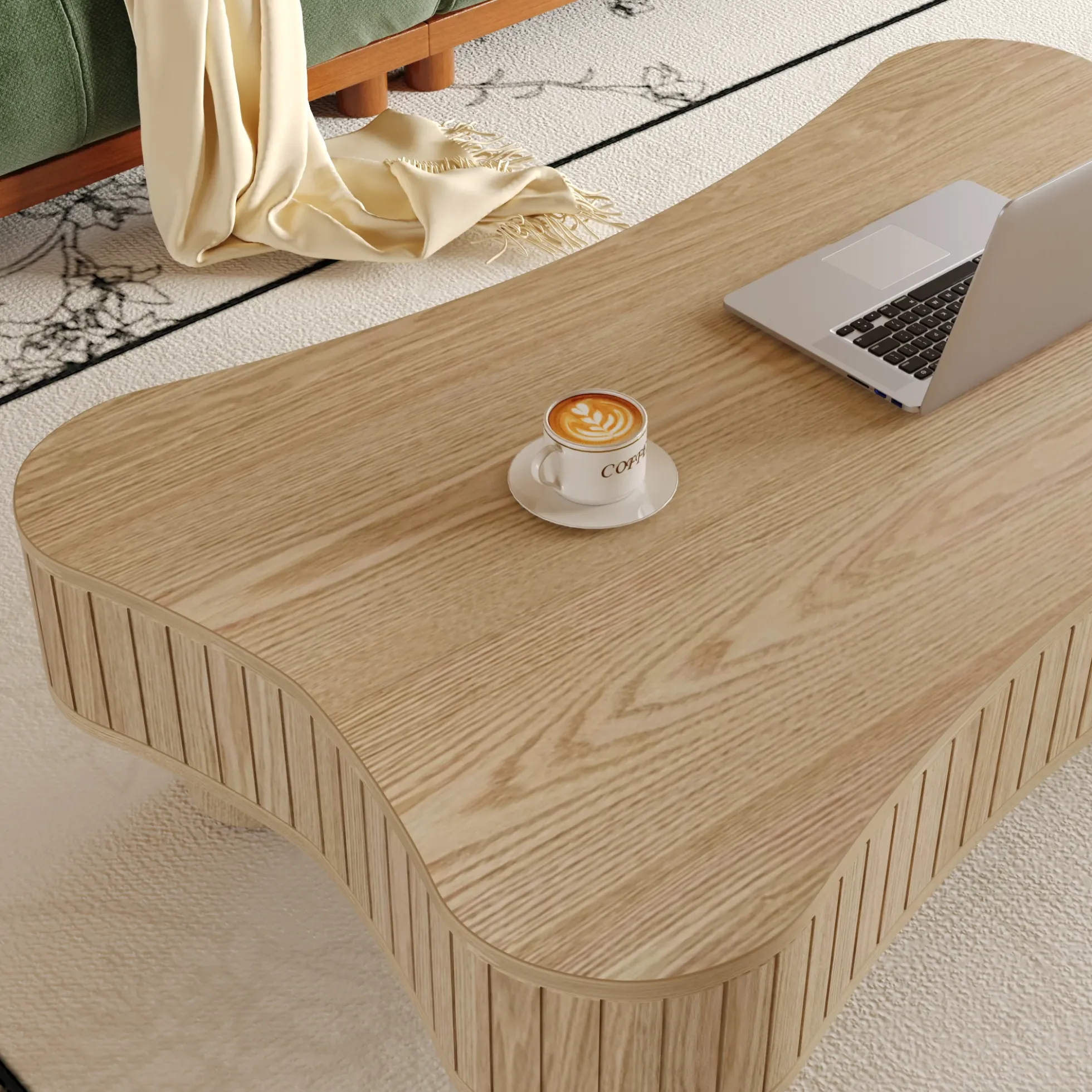 Walker Edison | Curve Design Reeded Lift Top Coffee Table and Desk