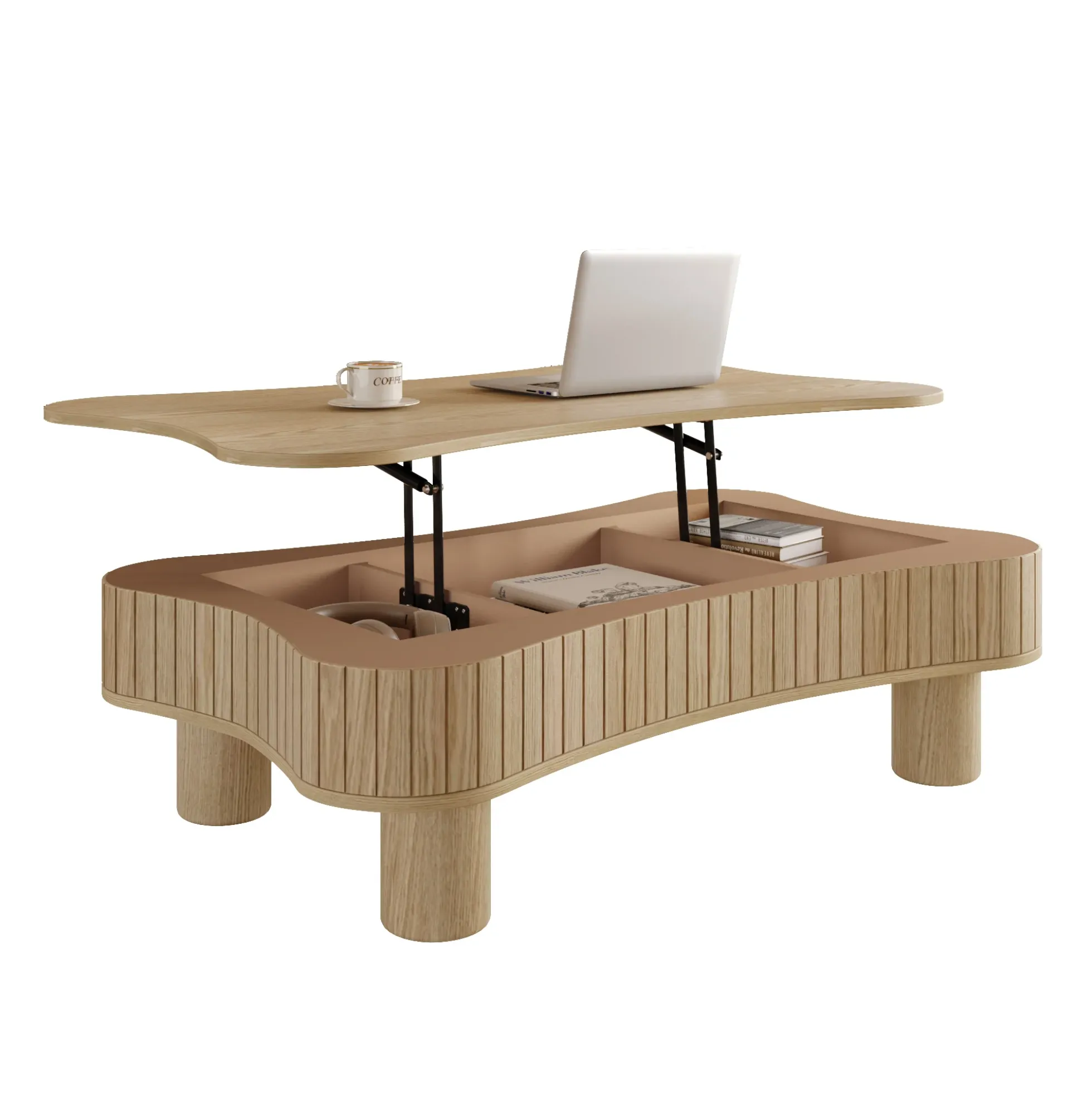 Walker Edison | Curve Design Reeded Lift Top Coffee Table and Desk