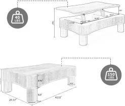 Walker Edison | Curve Design Reeded Lift Top Coffee Table and Desk