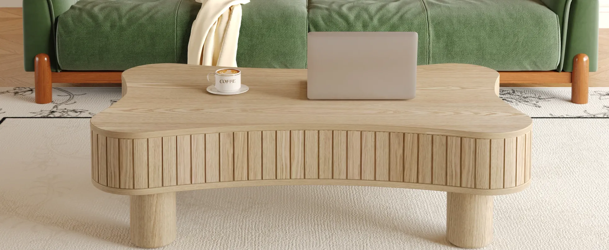 Walker Edison | Curve Design Reeded Lift Top Coffee Table and Desk