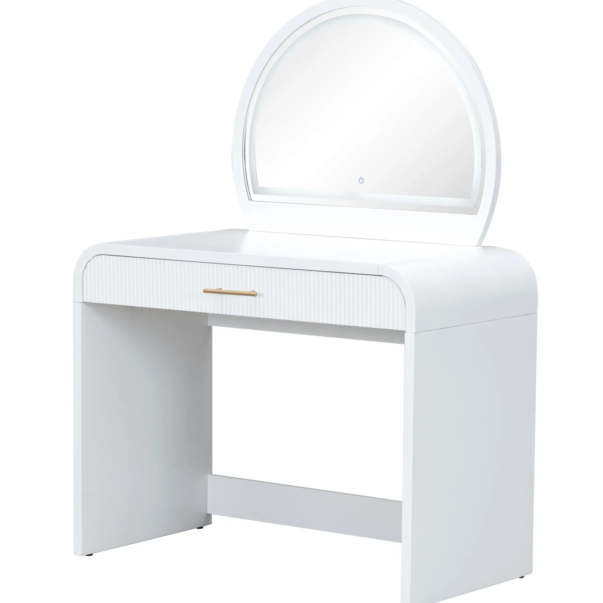 Walker Edison | Curve Reeded Makeup Vanity Table with Mirror Touch Screen Light