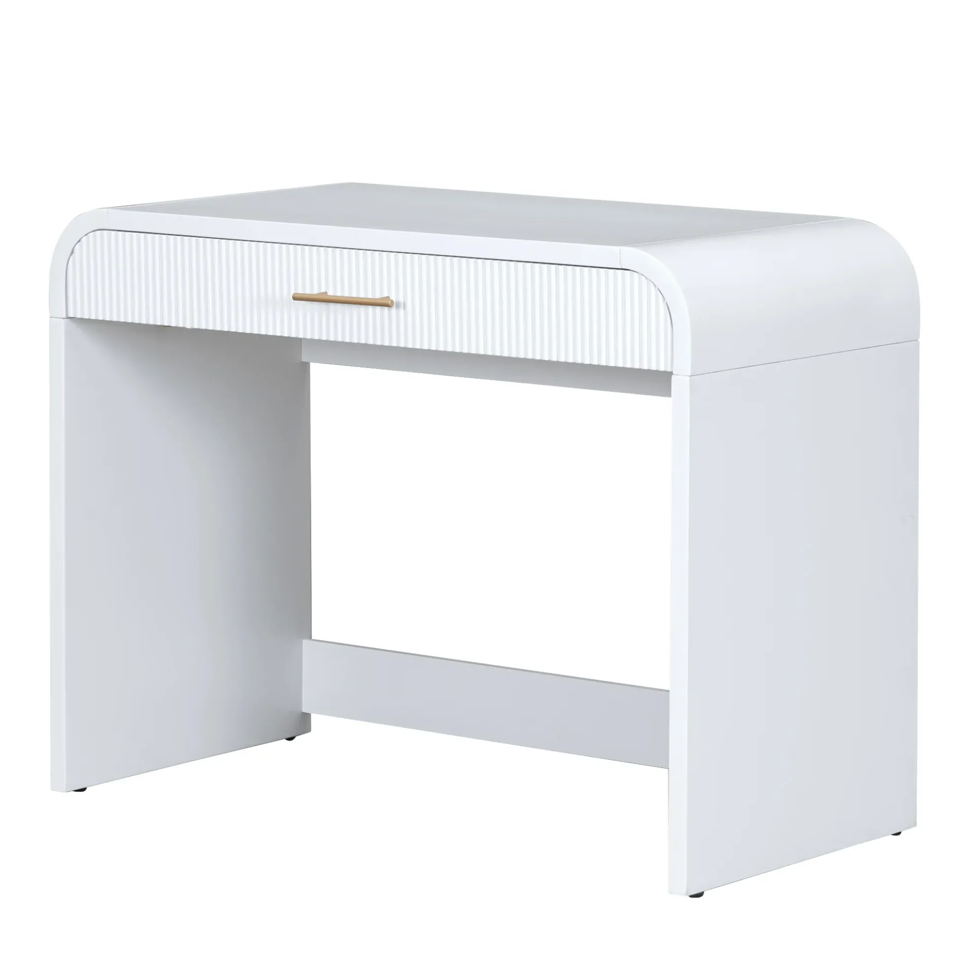 Walker Edison | Curve Reeded Makeup Vanity Table with Mirror Touch Screen Light