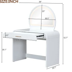 Walker Edison | Curve Reeded Makeup Vanity Table with Mirror Touch Screen Light