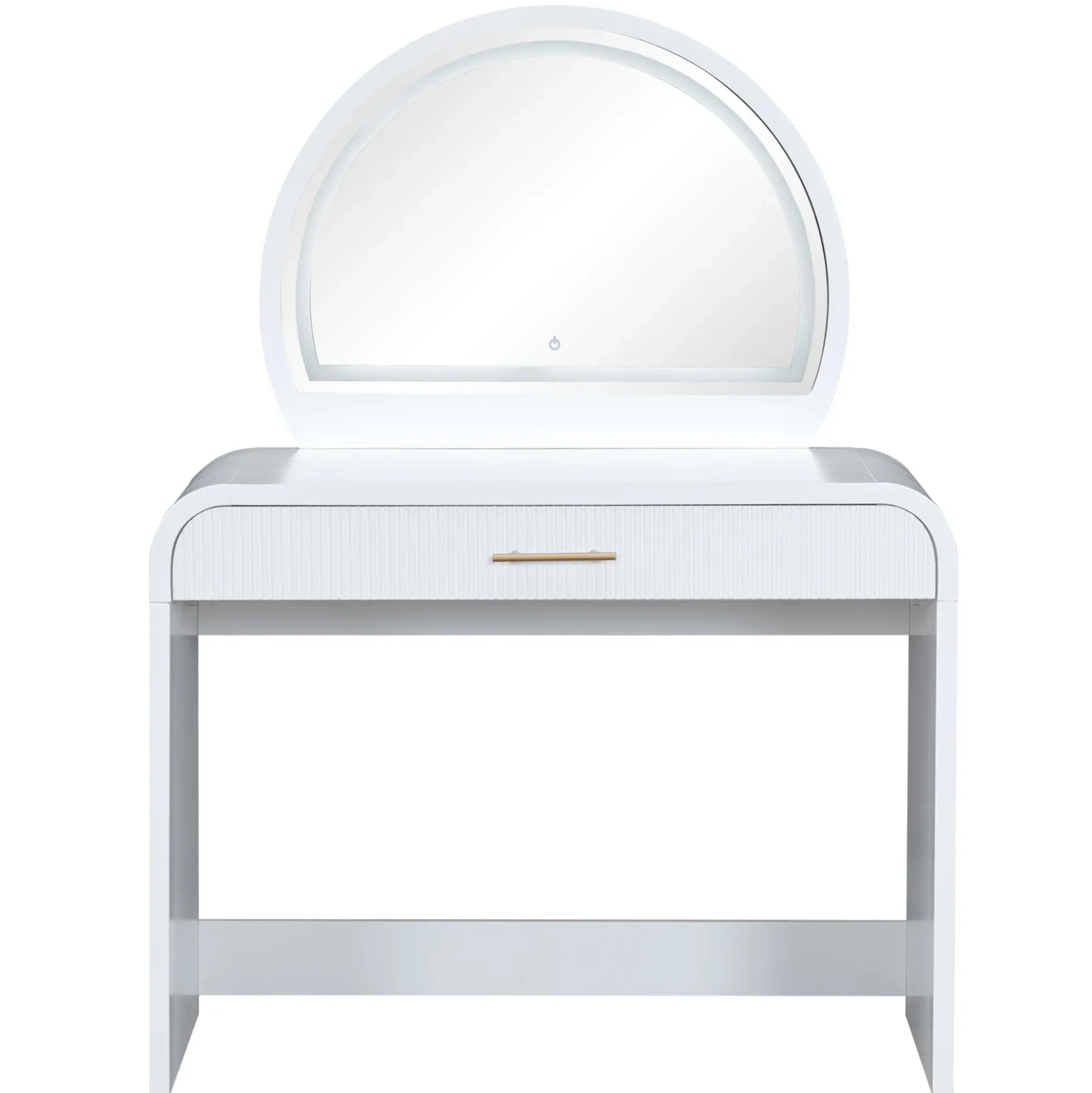 Walker Edison | Curve Reeded Makeup Vanity Table with Mirror Touch Screen Light