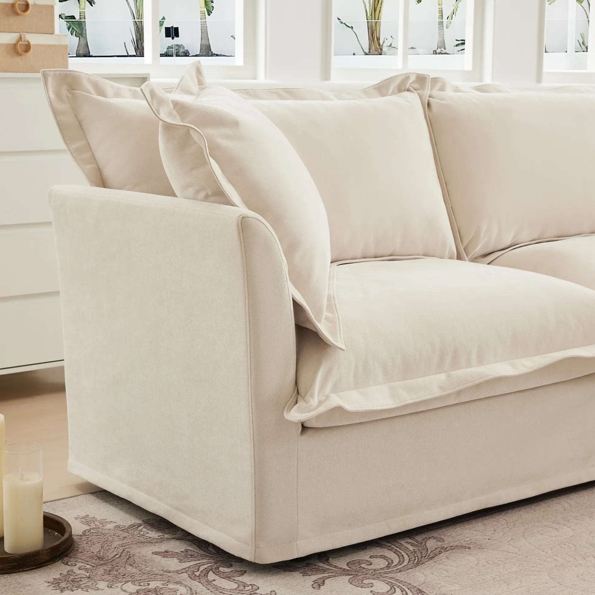 Walker Edison | Deep Seat Slipcovered Accent Chair Set