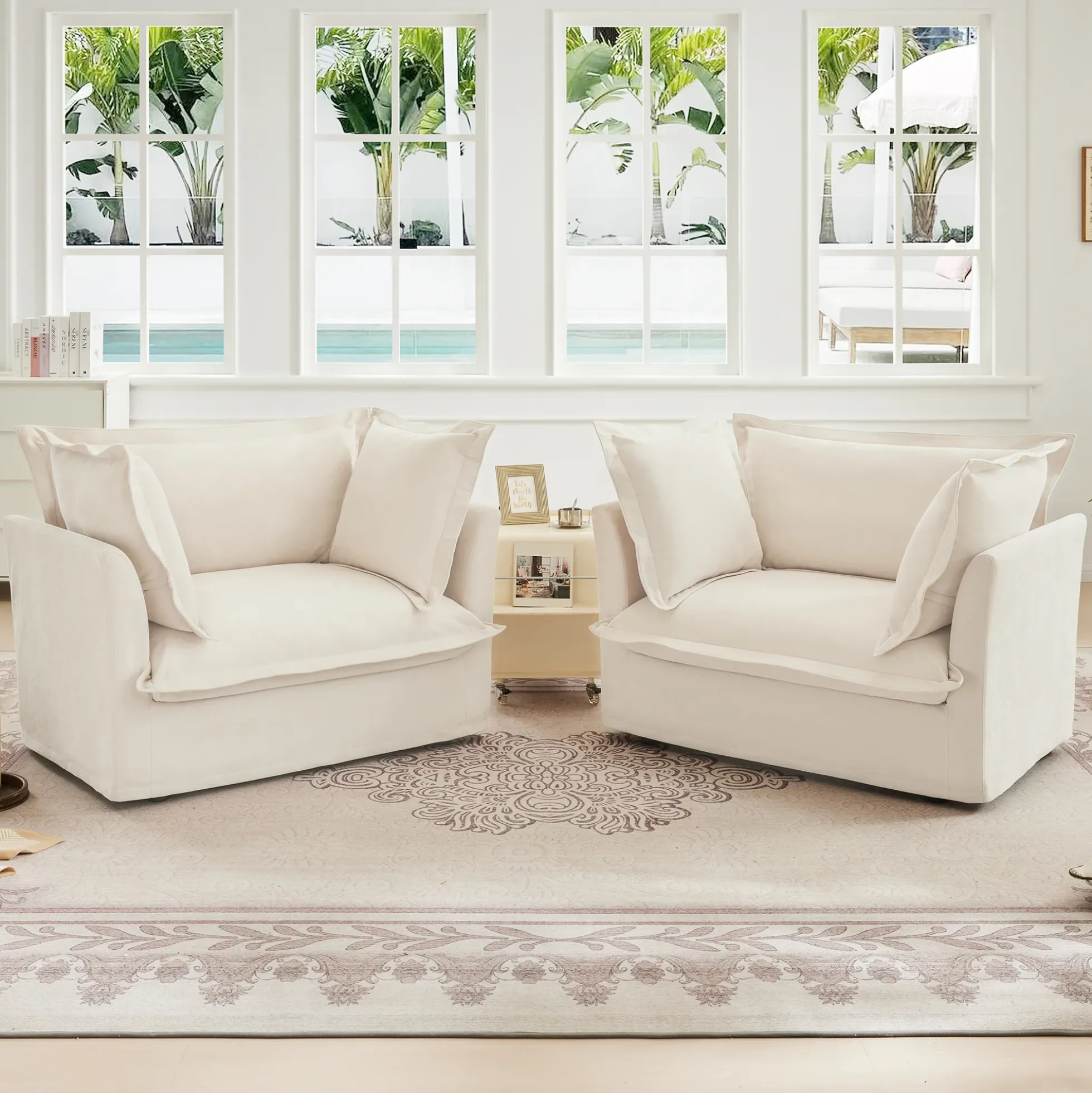 Walker Edison | Deep Seat Slipcovered Accent Chair Set