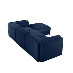 Walker Edison | Elegant L-Shaped Blue Chenille 3-Seater Sofa with Storage and Ottoman