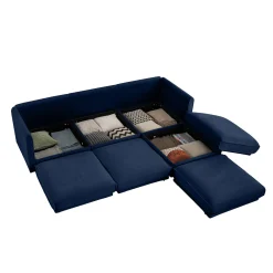 Walker Edison | Elegant L-Shaped Blue Chenille 3-Seater Sofa with Storage and Ottoman