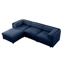 Walker Edison | Elegant L-Shaped Blue Chenille 3-Seater Sofa with Storage and Ottoman