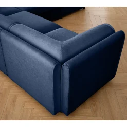 Walker Edison | Elegant L-Shaped Blue Chenille 3-Seater Sofa with Storage and Ottoman