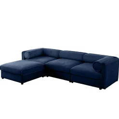 Walker Edison | Elegant L-Shaped Blue Chenille 3-Seater Sofa with Storage and Ottoman
