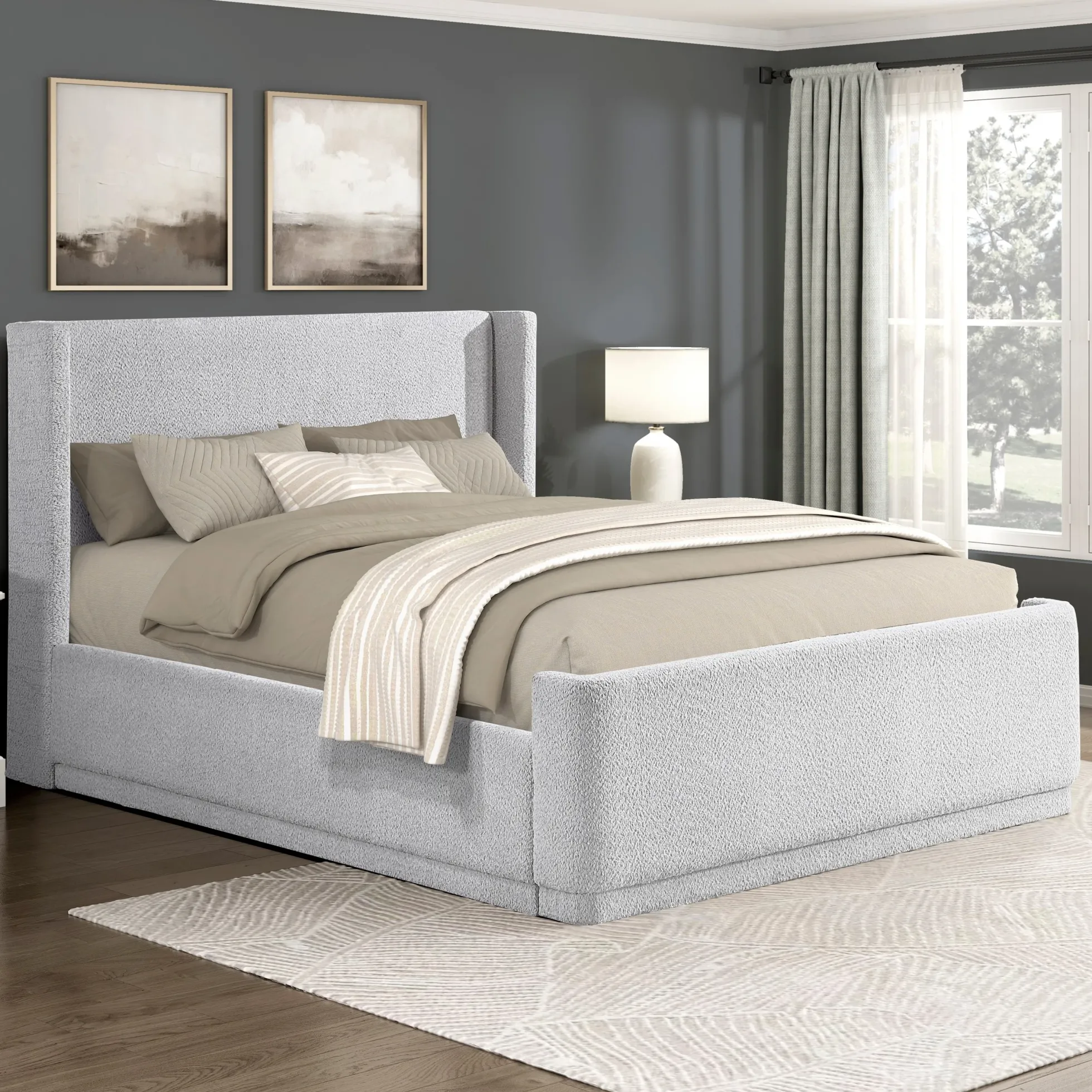 Walker Edison | Elegant Wingback Headboard Queen Platform Bed