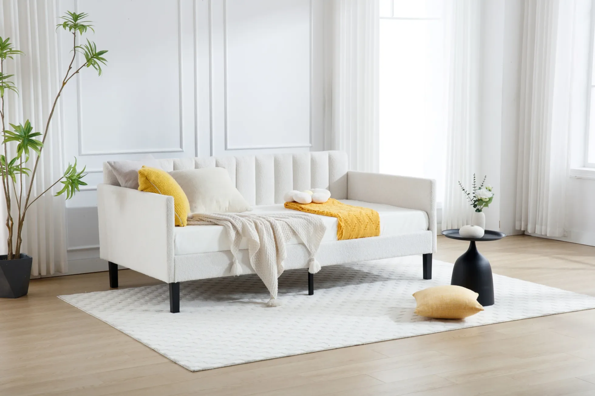 Walker Edison | Elena Twin Size Ivory Boucle Upholstered Daybed