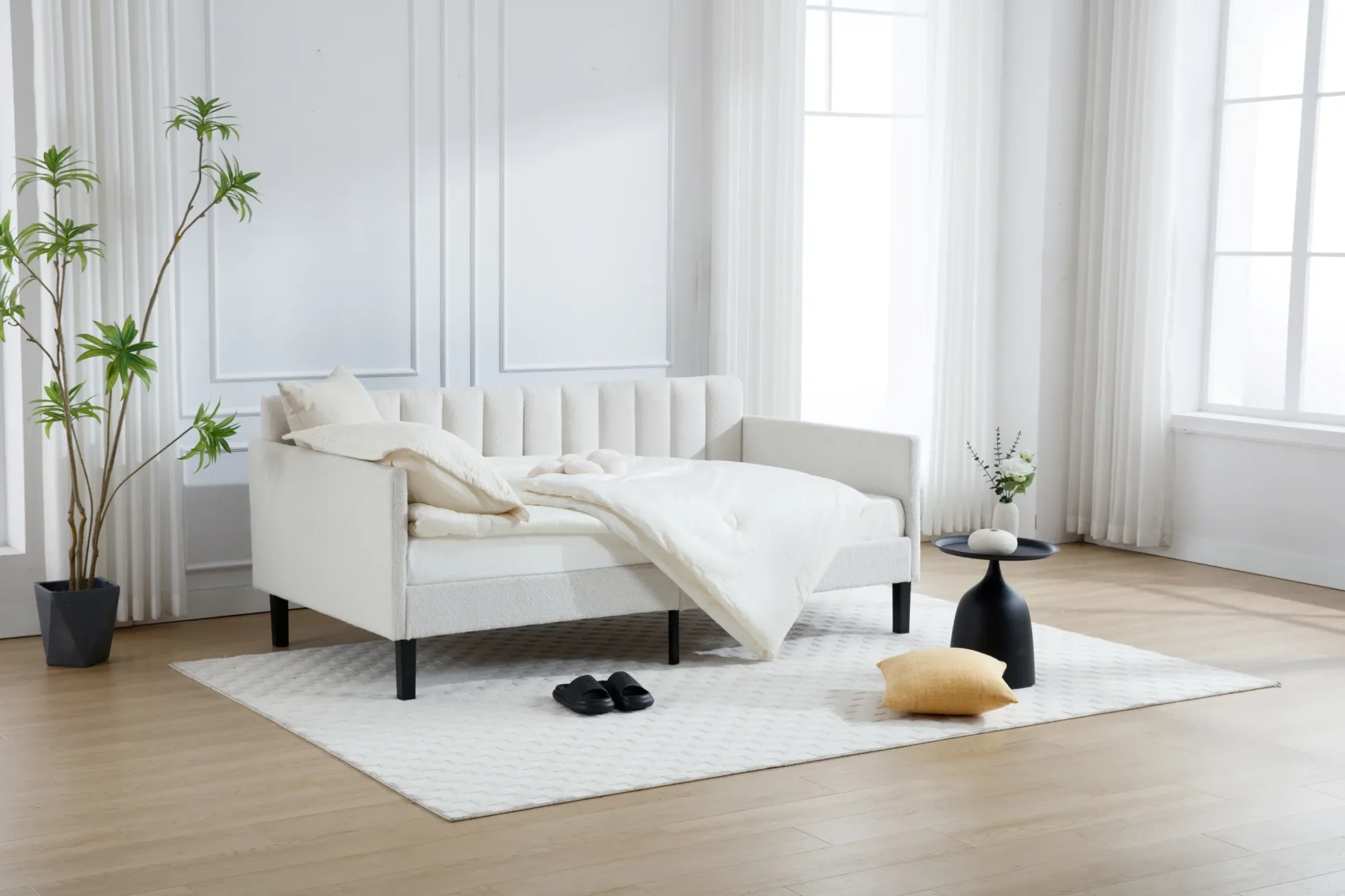 Walker Edison | Elena Twin Size Ivory Boucle Upholstered Daybed
