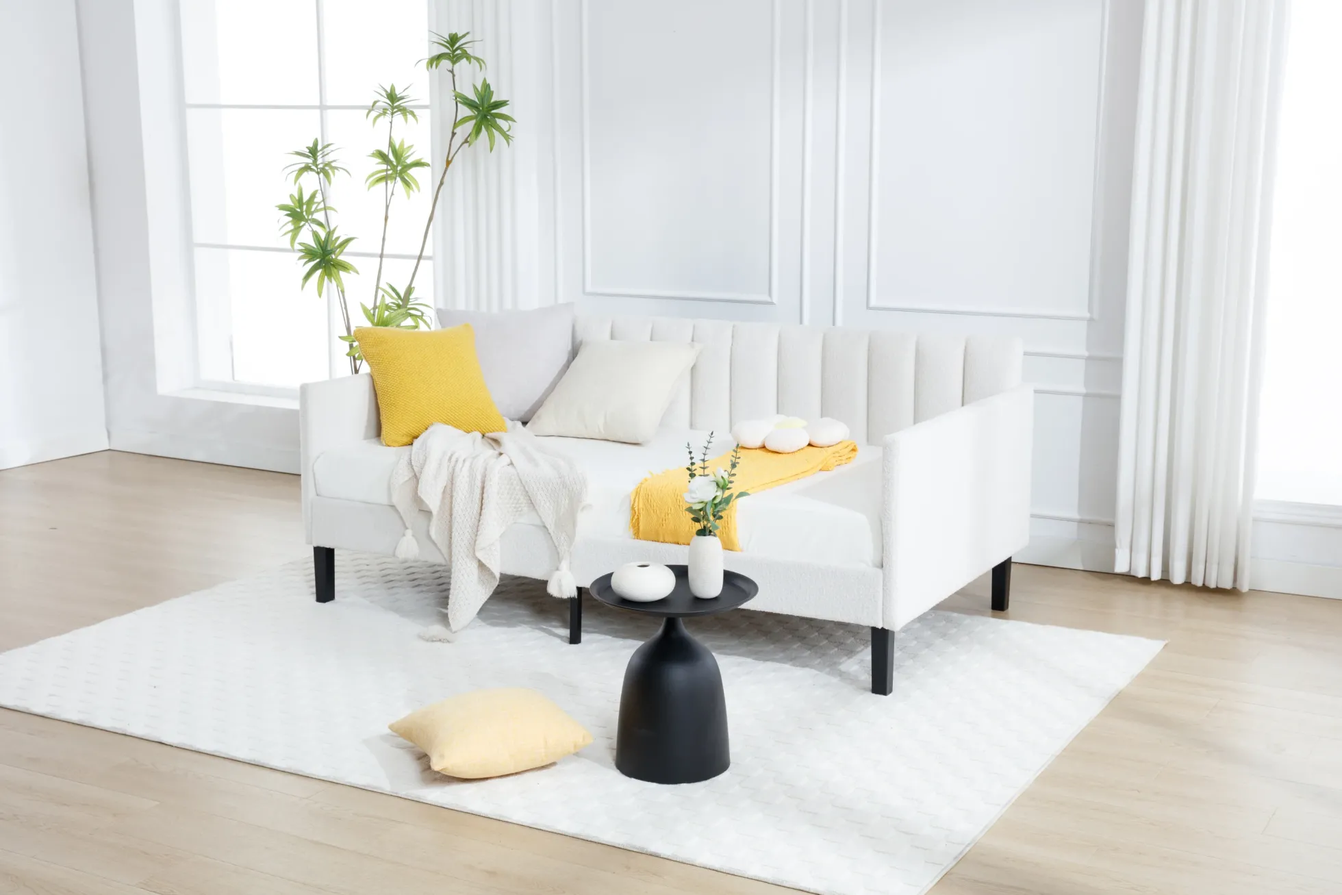 Walker Edison | Elena Twin Size Ivory Boucle Upholstered Daybed