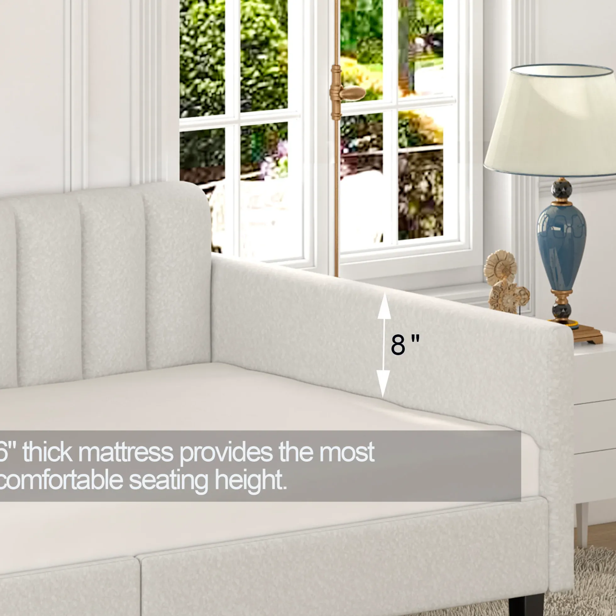 Walker Edison | Elena Twin Size Ivory Boucle Upholstered Daybed