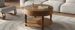 Walker Edison | Elevated Traditional 31.5' Round Coffee Table with Dual Storage