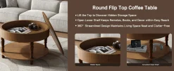 Walker Edison | Elevated Traditional 31.5' Round Coffee Table with Dual Storage
