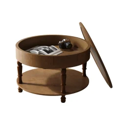 Walker Edison | Elevated Traditional 31.5' Round Coffee Table with Dual Storage