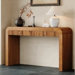 Walker Edison | Entryway Fluted Curve Design Console/Desk Table with Drawers