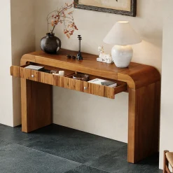 Walker Edison | Entryway Fluted Curve Design Console/Desk Table with Drawers