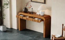 Walker Edison | Entryway Fluted Curve Design Console/Desk Table with Drawers