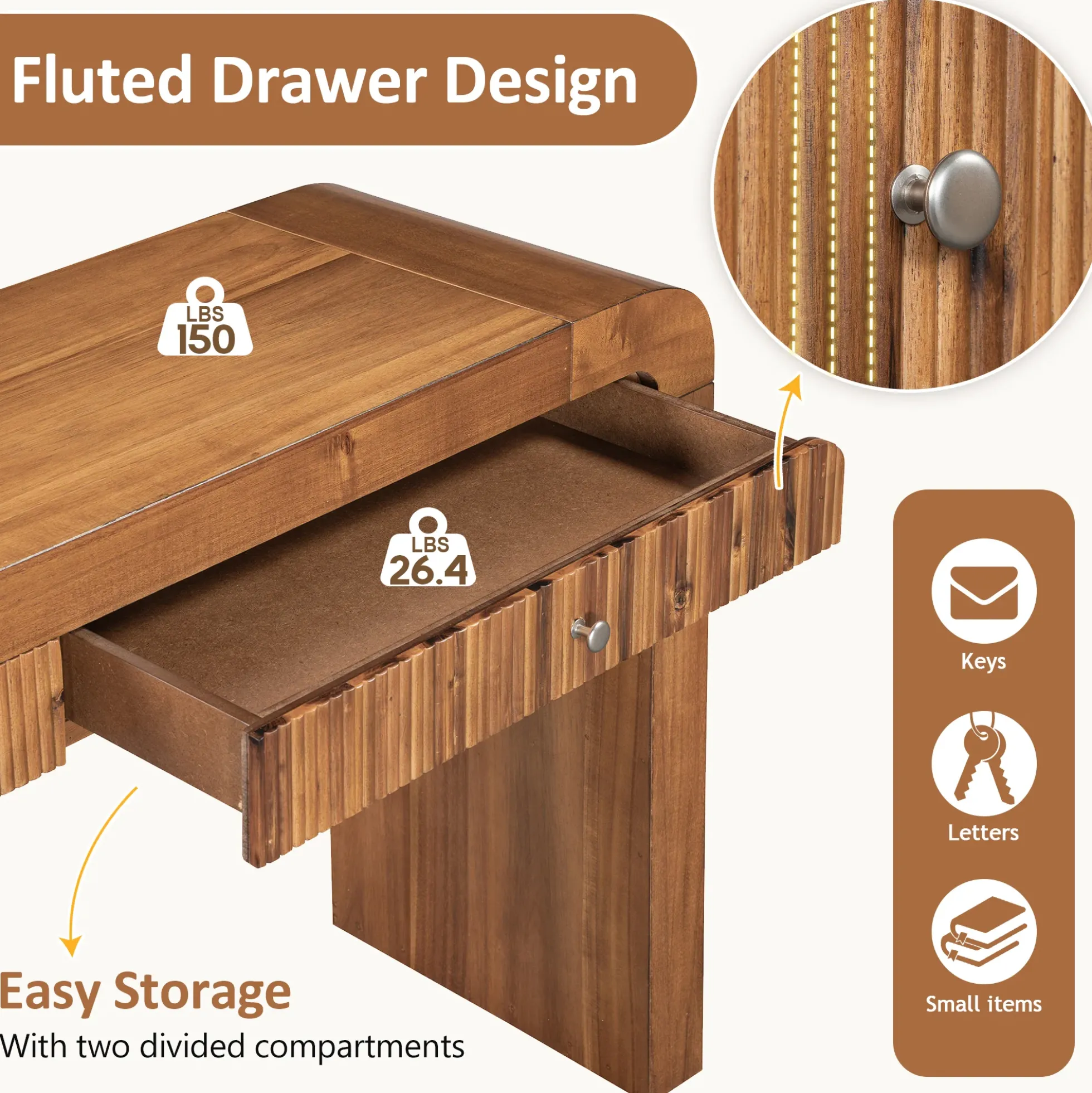 Walker Edison | Entryway Fluted Curve Design Console/Desk Table with Drawers