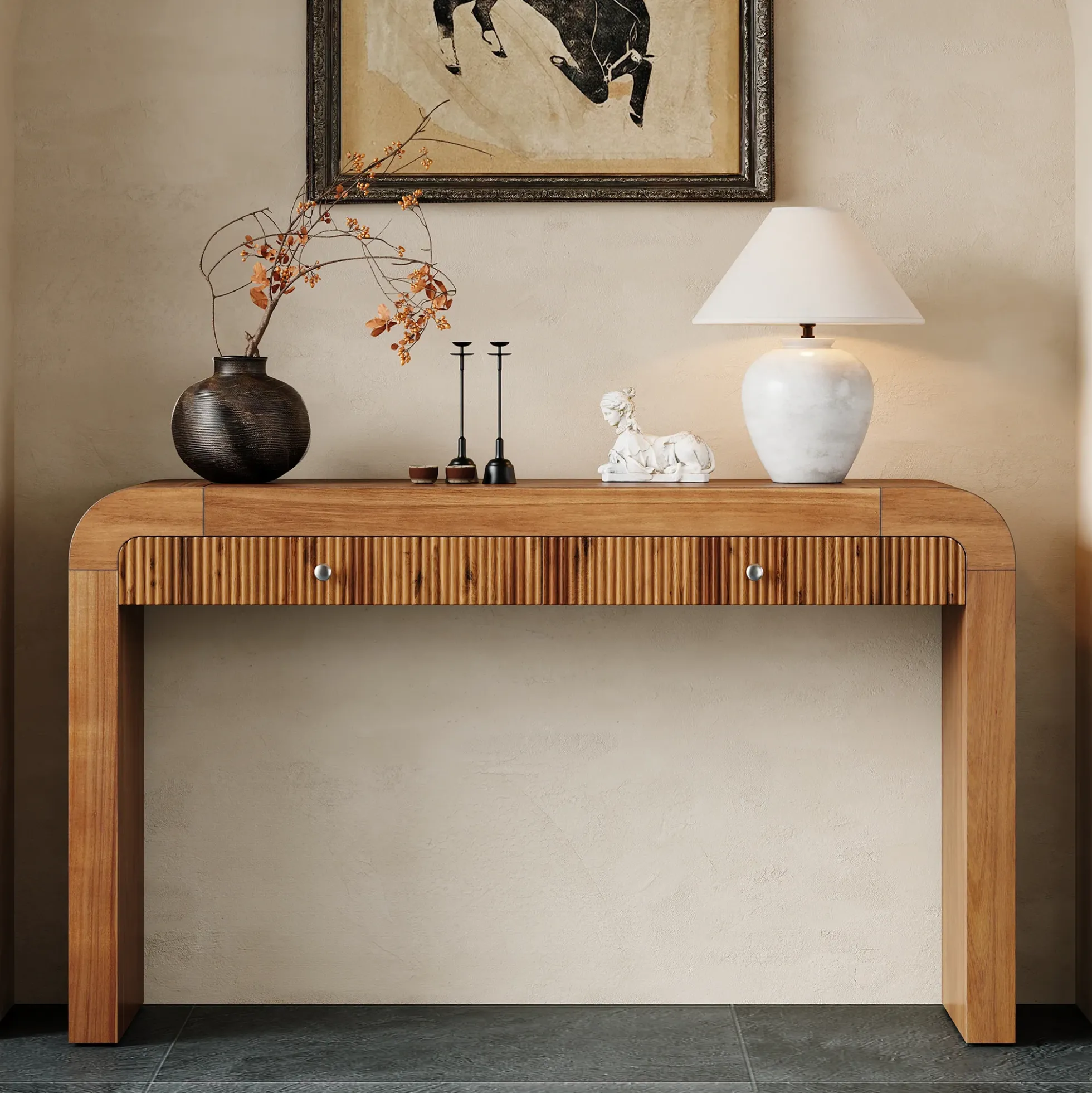 Walker Edison | Entryway Fluted Curve Design Console/Desk Table with Drawers