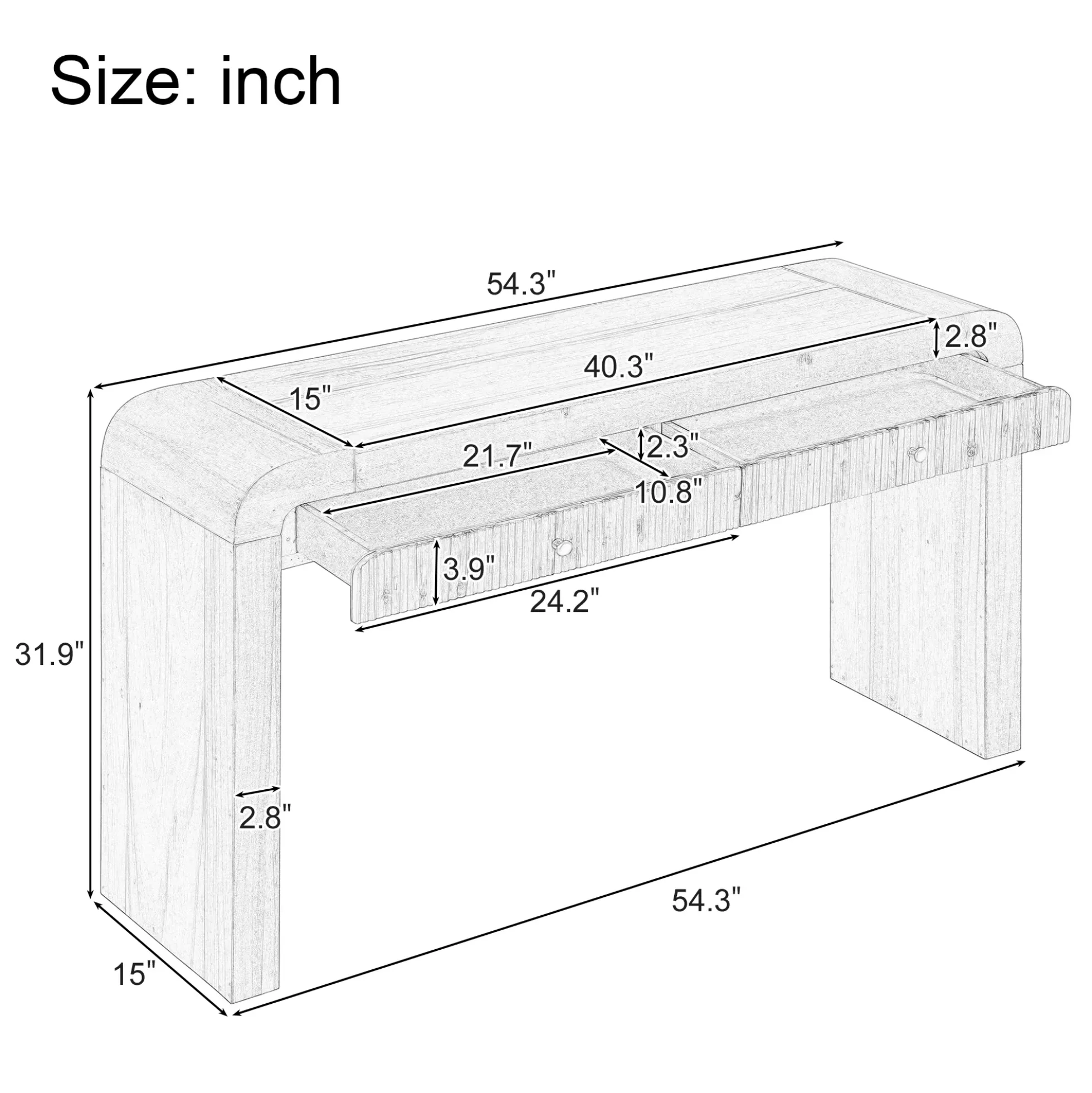 Walker Edison | Entryway Fluted Curve Design Console/Desk Table with Drawers