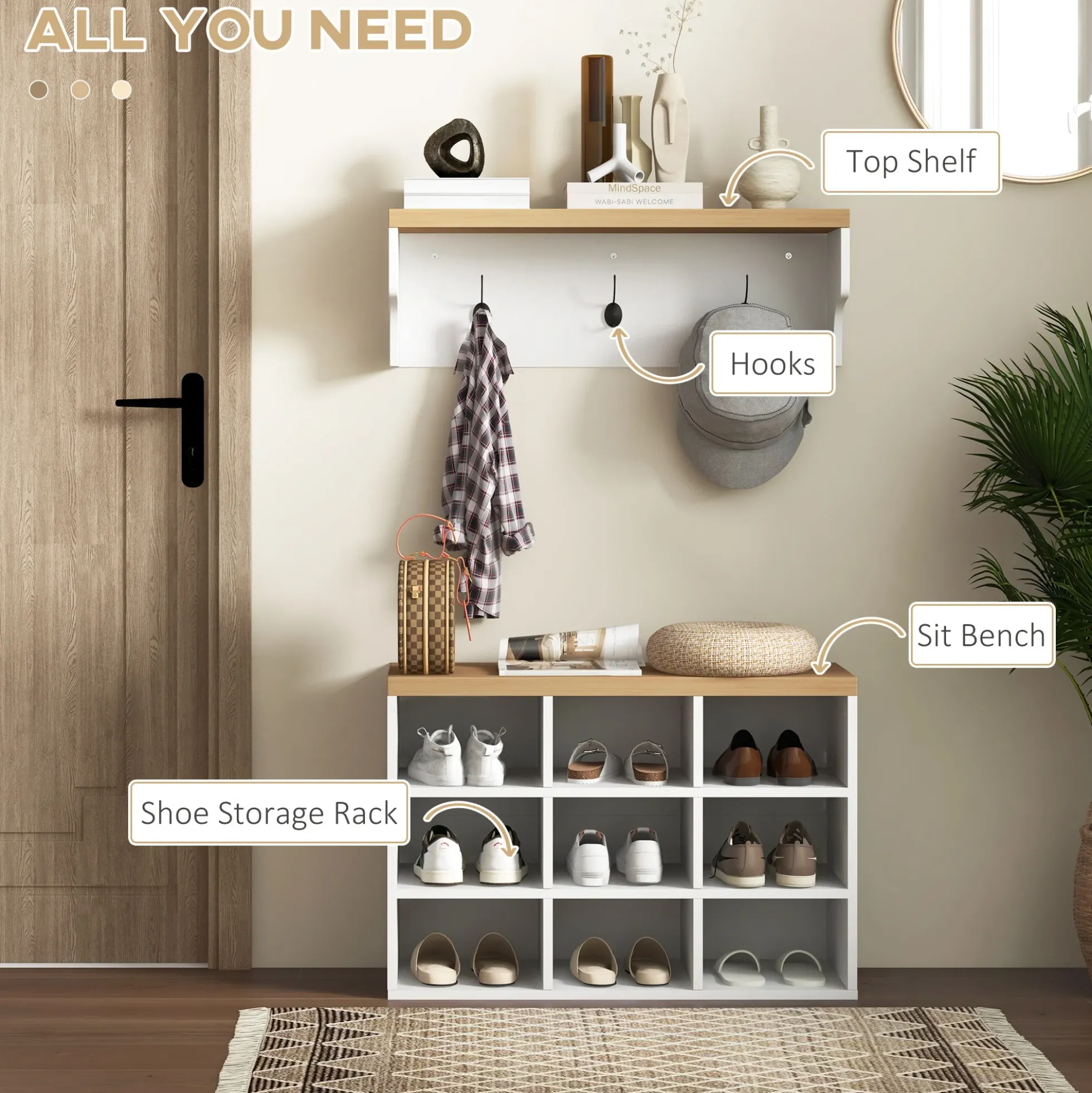 Walker Edison | Entryway 2-in-1 Coat Rack and Shoe Bench Set