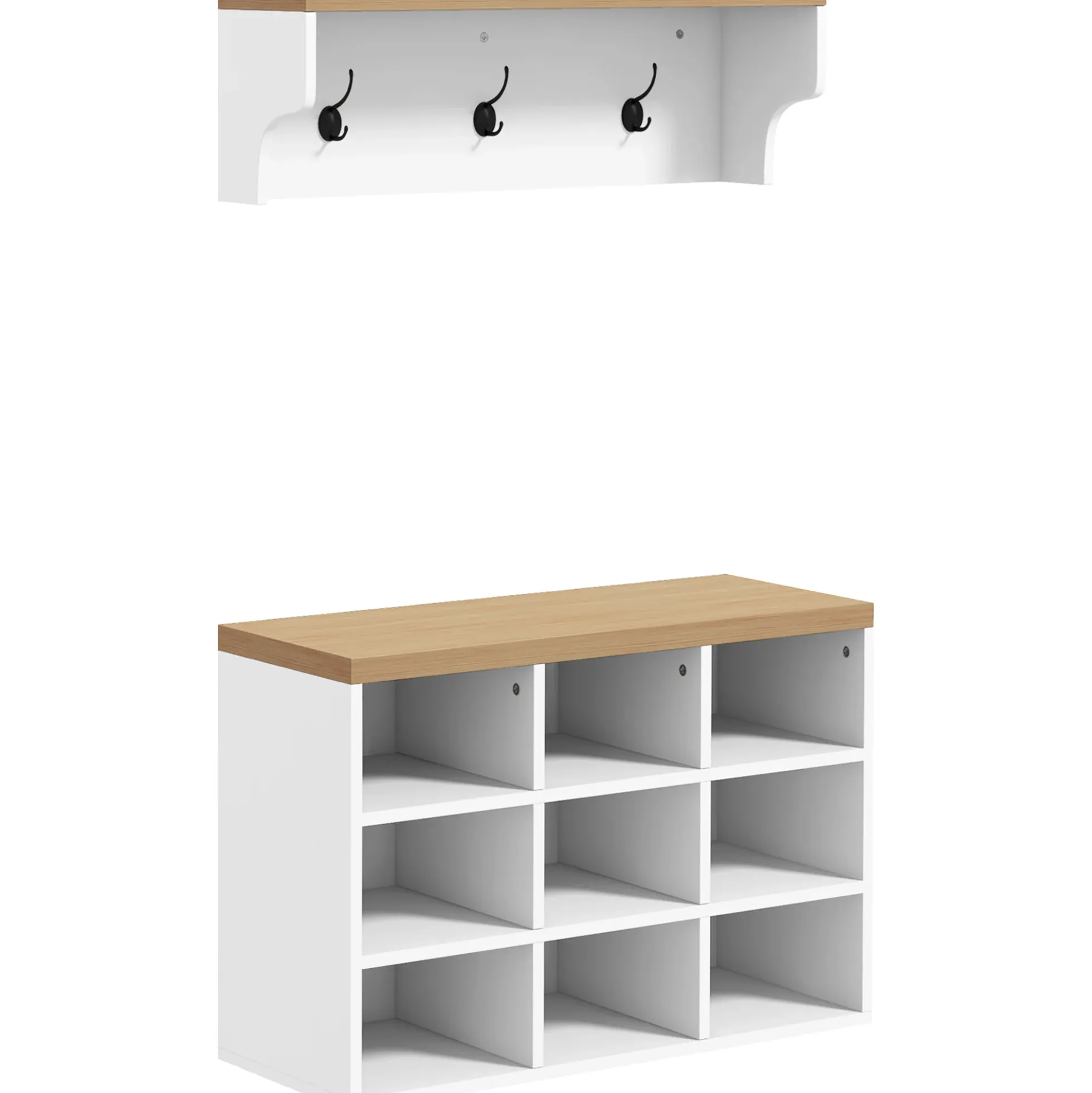 Walker Edison | Entryway 2-in-1 Coat Rack and Shoe Bench Set