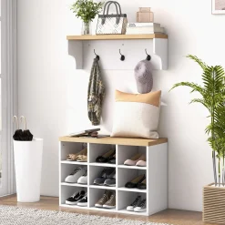 Walker Edison | Entryway 2-in-1 Coat Rack and Shoe Bench Set