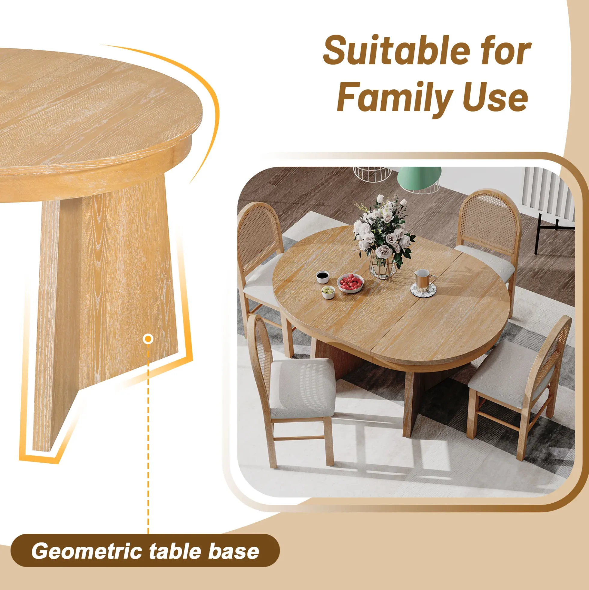 Walker Edison | Extendable 5-Piece Round Dining Table Set for 4