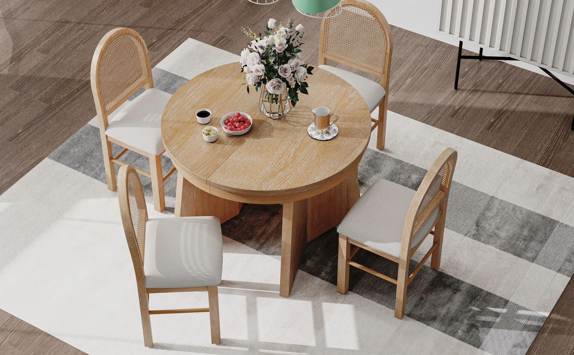 Walker Edison | Extendable 5-Piece Round Dining Table Set for 4