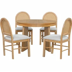 Walker Edison | Extendable 5-Piece Round Dining Table Set for 4