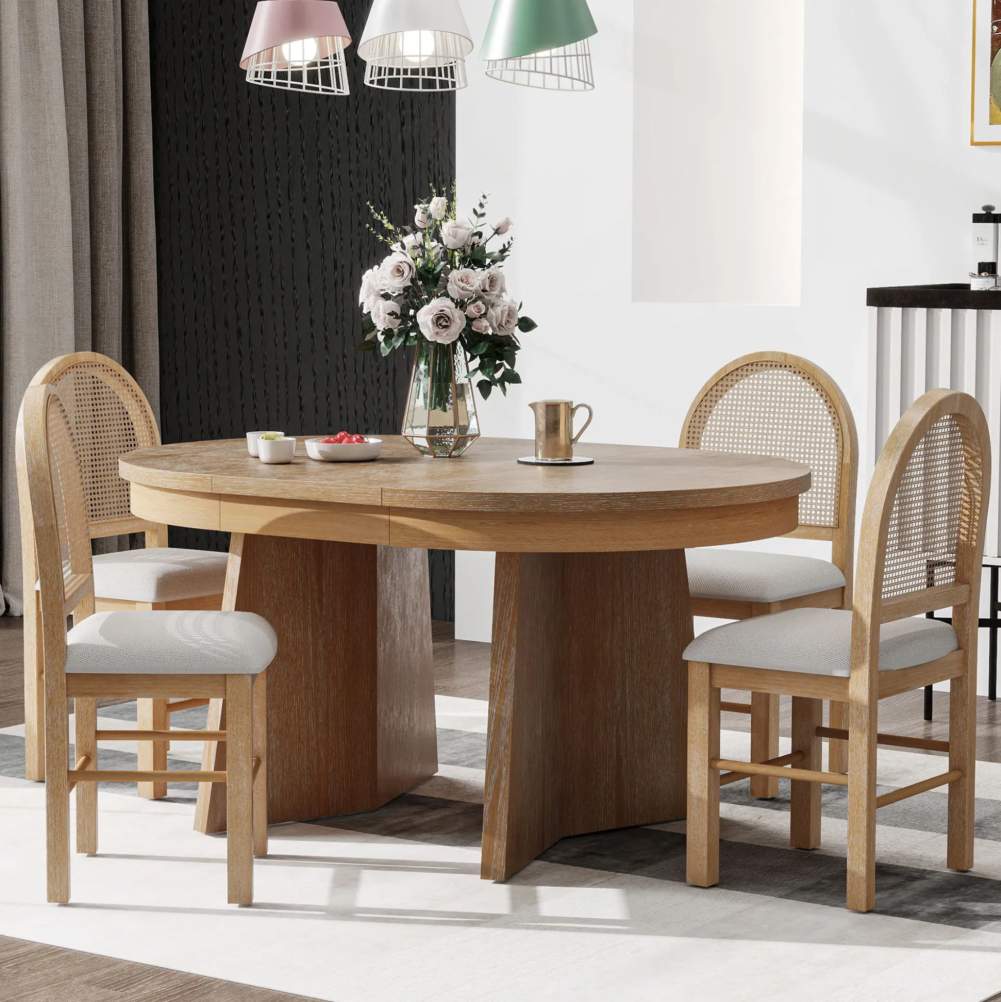 Walker Edison | Extendable 5-Piece Round Dining Table Set for 4