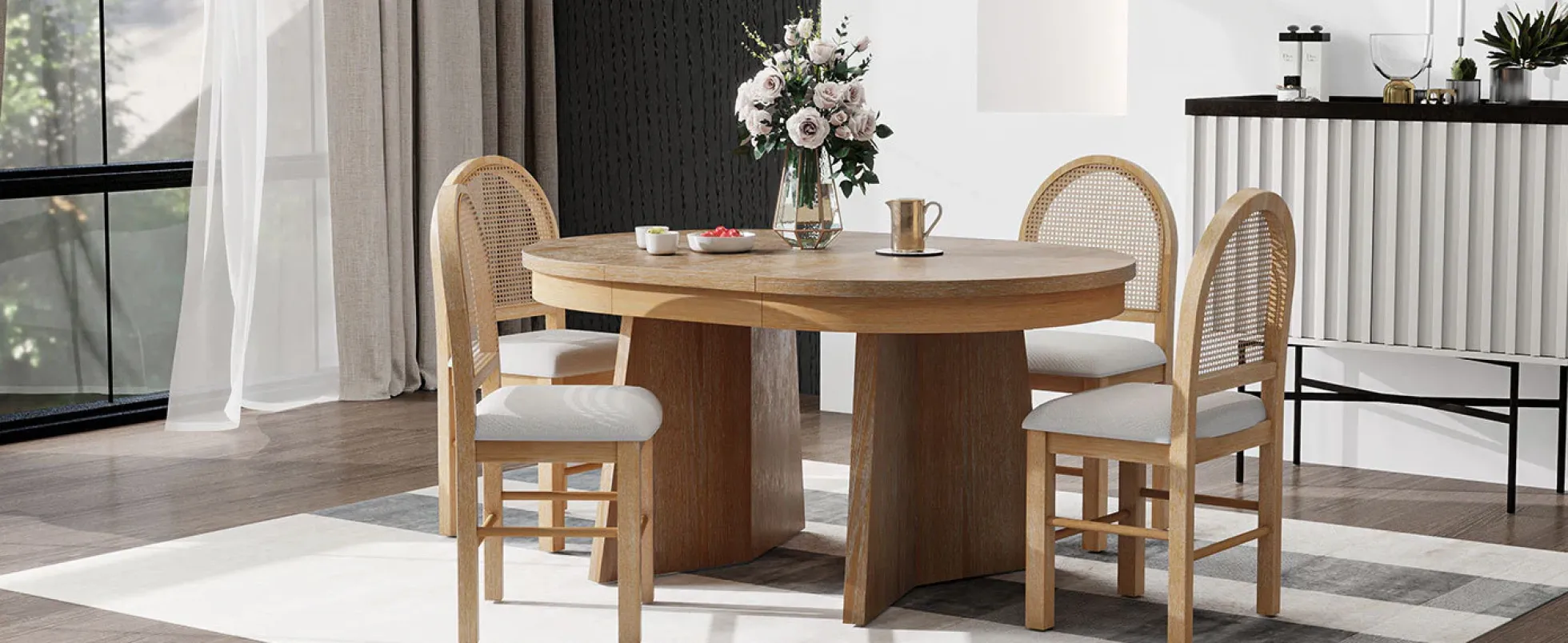 Walker Edison | Extendable 5-Piece Round Dining Table Set for 4