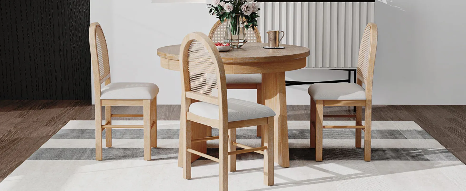 Walker Edison | Extendable 5-Piece Round Dining Table Set for 4