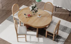 Walker Edison | Extendable 5-Piece Round Dining Table Set for 4