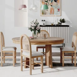 Walker Edison | Extendable 5-Piece Round Dining Table Set for 4