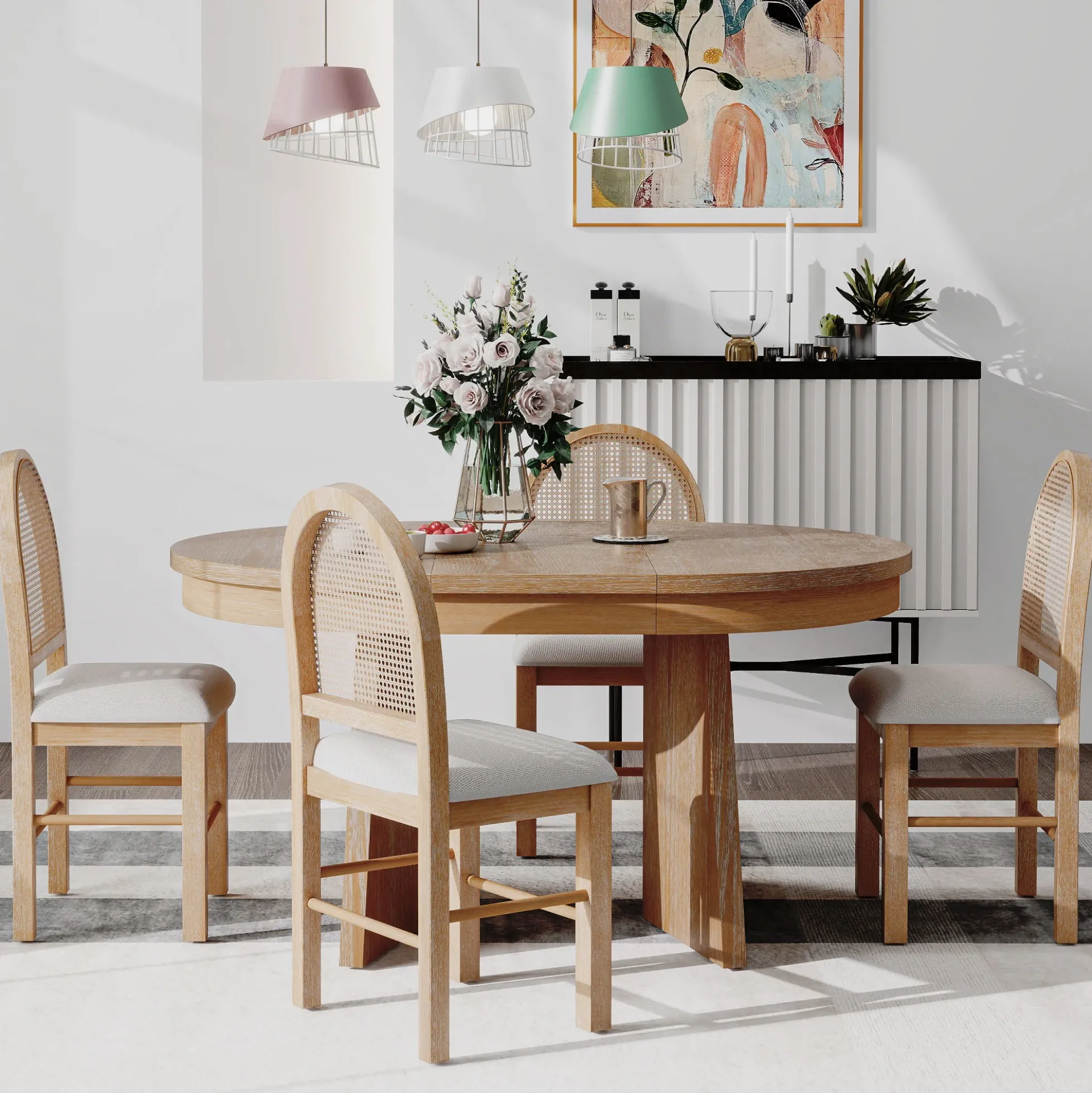 Walker Edison | Extendable 5-Piece Round Dining Table Set for 4