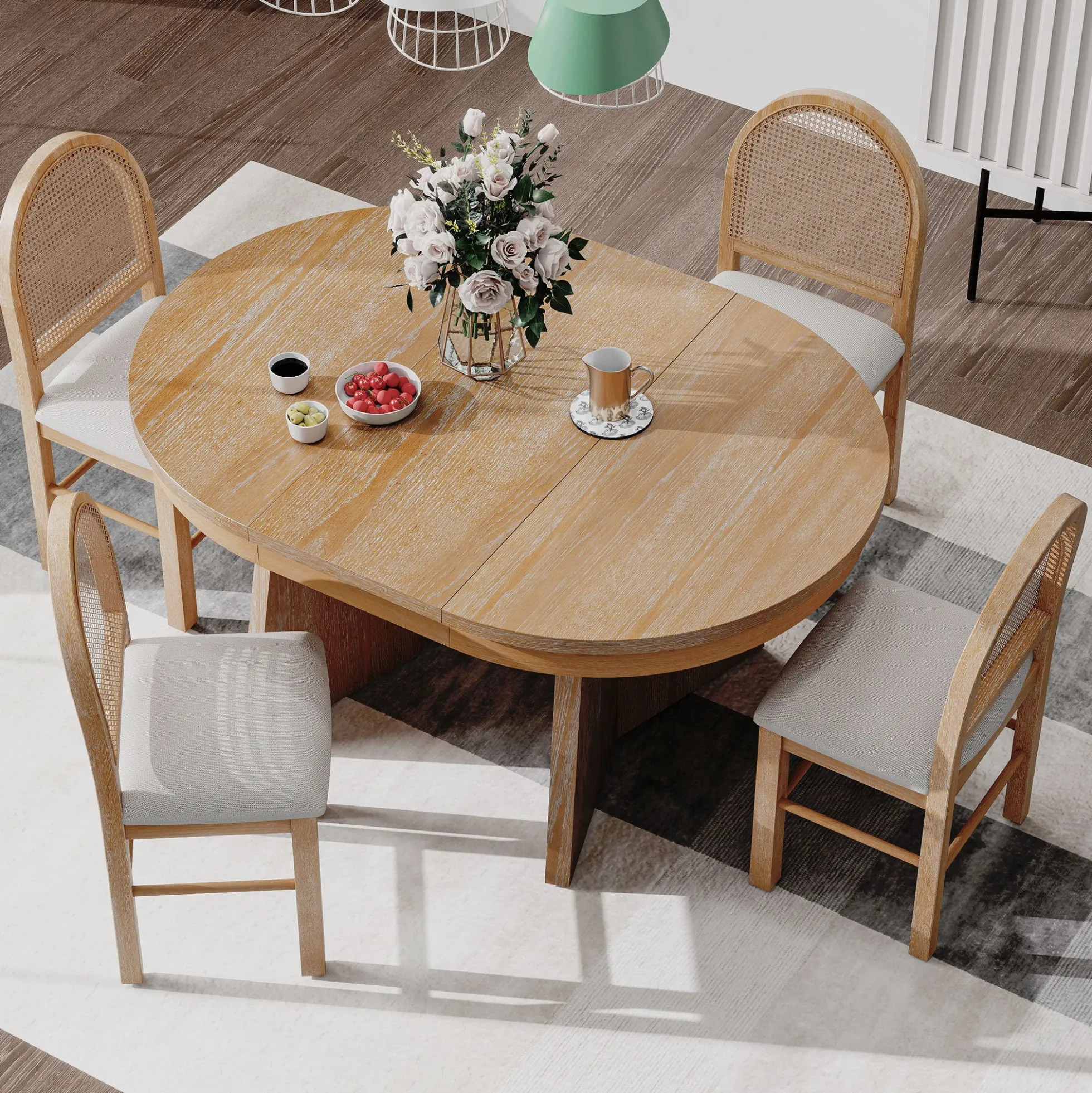 Walker Edison | Extendable 5-Piece Round Dining Table Set for 4