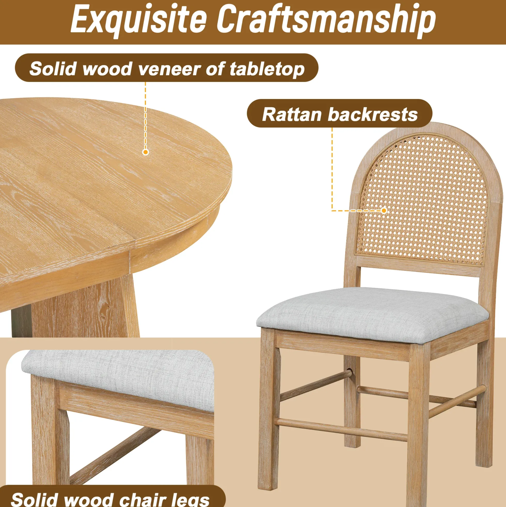 Walker Edison | Extendable 5-Piece Round Dining Table Set for 4