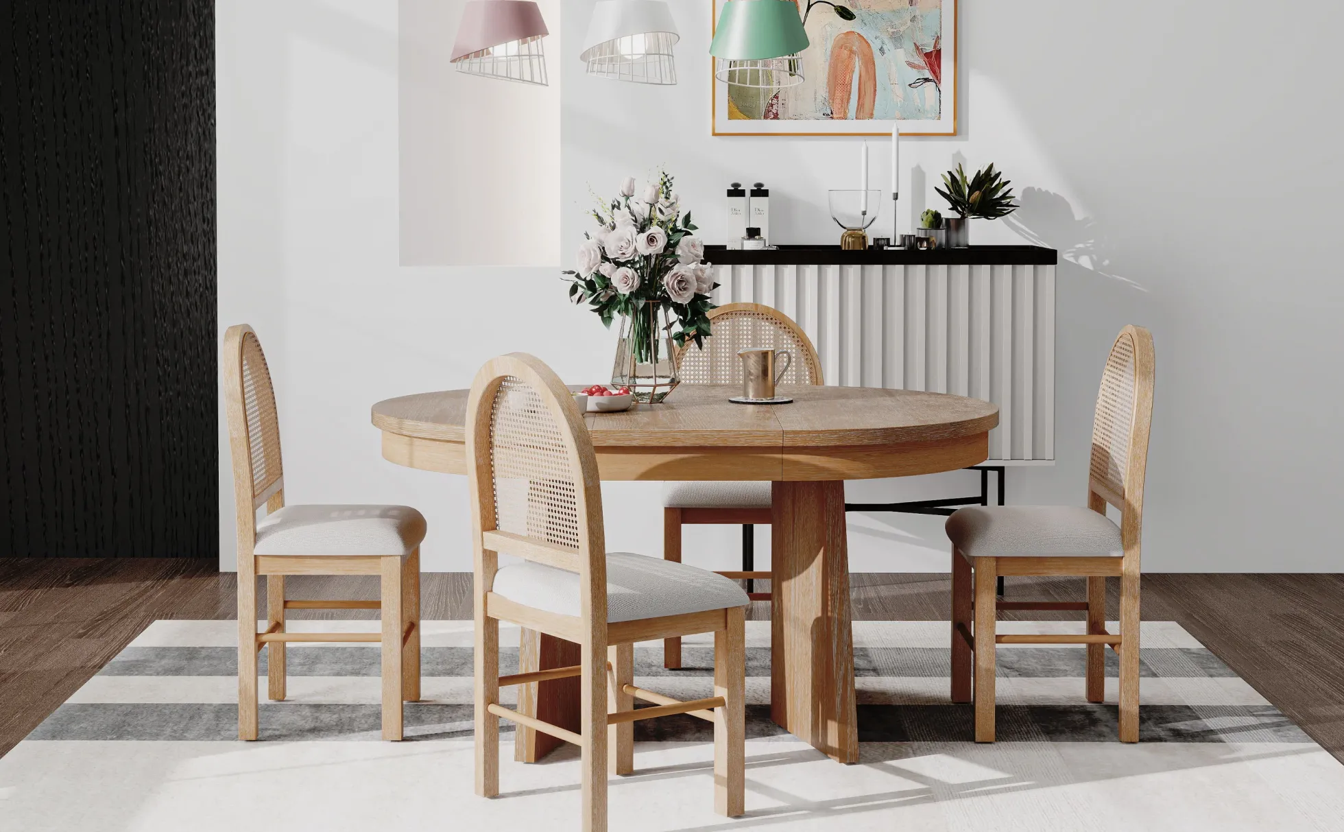 Walker Edison | Extendable 5-Piece Round Dining Table Set for 4